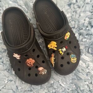 CROCS Black Clogs with Playful Charms